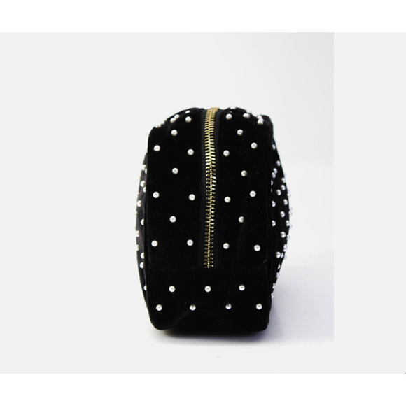 Lele Sadoughi Black Velvet Pearl Embellished Essentials Pouch NWOT - Picture 3 of 10